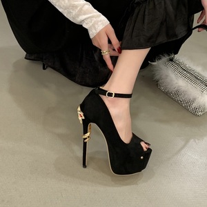 Zapatos de Tacón Alto con Plataforma y Punta Abierta de Ante Sintético 2026, Tacón de Aguja con Diseño de Serpiente en el Tobillo, para Fiestas Nocturnas - Product Image 5