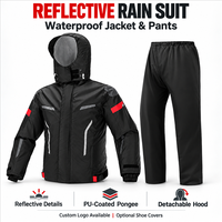 Ensemble de pluie réfléchissant et imperméable personnalisé en pongé enduit PU, veste et pantalon avec capuche amovible et couvre-chaussures en option, vente en gros