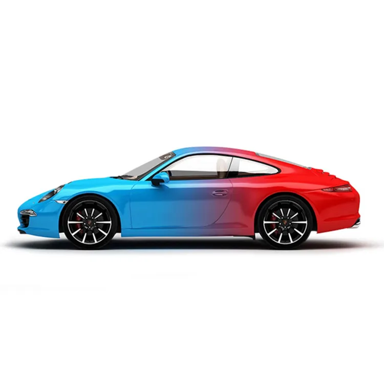 Colle auto-adhésive, motif de carrosserie automobile complet, enveloppe en vinyle sur voiture, dégradé de couleur bleu à rouge, décoloration, enveloppe de voiture