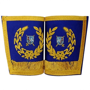 GUANTES MASONIC REGALIA CRAFT GRAND RANK PARA PURSUIVANT-RECORTE DE ORO BORDADO A MANO EN LOS BORDES - Product Image 1