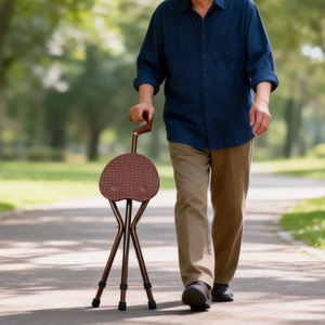 Folding Cane <b>Stool</b> Aluminum Alloy Adjustable 3 Section <b>Portable</b> Chair For Seniors Walking Aid Outdoor Use - Product Image 1