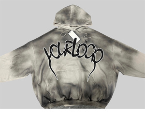 Distressed Washed Cropped Hoodie <b>Tie</b> <b>Dye</b> 3D Print Acid Wash Hoodie Heavyweight Cotton French Terry Oversized Men's <b>Hoodies</b> - Product Image 2