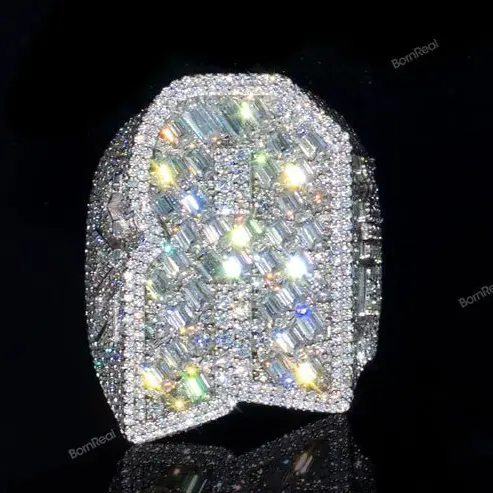 High End Custom Iced Out VVS Moissanite Diamond Hip Hop Championship Letter Ring 925 Silver 10k 14k Real Gold Hiphop Men Jewelry