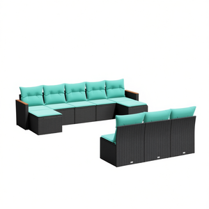 Ensemble de canapés de patio en polyrotin noir avec coussins, mobilier d'extérieur pour 10 personnes, design contemporain et moderne - Product Image 1