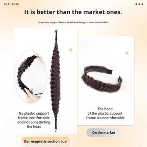 LONGFOR <span class=keywords><strong>LE</strong></span> Extensiones de Cabello Magnéticas Naturales para Mujer, Trenzas de Alambre de Alta Temperatura con Diadema Integrada, Estilo Celebridad, 120% de Volumen - Product Image 5