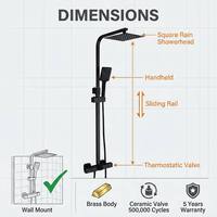 Système de douche thermostatique avec pommeau pluie et douchette à barre coulissante, mitigeur en laiton noir mat, bec de baignoire moderne pour hôtels et villas
