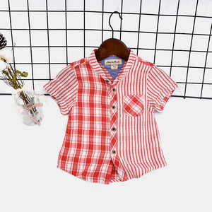 Vente chaude Enfants Vêtements Casual Revers Col Top Chemises Garçon <span class=keywords><strong>gaze</strong></span> <span class=keywords><strong>chemise</strong></span> Col Rond Plaid Rayé lâche été garçons <span class=keywords><strong>chemise</strong></span> - Product Image 3