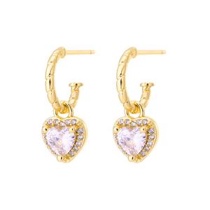 عينات مجانية من أقراط كلاسيكية متدلية مطلية بالذهب عيار 18 قيراط للنساء والفتيات، مصنوعة من النحاس مع أحجار الراين والزركون على شكل قلب - Product Image 6