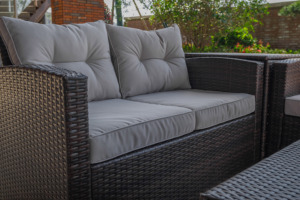 Xám <span class=keywords><strong>Wicker</strong></span> Mây <span class=keywords><strong>Patio</strong></span> Nội Thất Thiết Lập, Bộ Bàn, Ghế Phòng Chờ Ngoài Trời Cho Bãi Cỏ Hồ Bơi Ban Công - Product Image 2