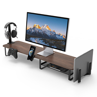Support d'écran en bois portable double pour moniteur de bureau avec accessoires multifonctionnels