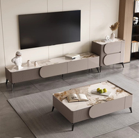 Meuble TV et Table Basse en Ardoise Style Luxe Léger, Combinaison Moderne et Simple pour Salon, Petit Meuble TV Italien pour la Maison