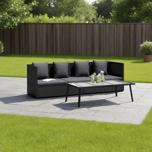 Adjustable Armrest Outdoor Chaise Lounge Patio Bed Rectangular Garden <b>Sofa</b> <b>Set</b> Black UV Resistant PE Rattan High Density Foam - Product Image 2