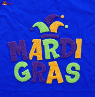 Patch personnalisé Mardi Gras, lettres Mardi Gras, patch thermocollant DTF moelleux, grand patch en chenille et fourrure à repasser pour vêtements
