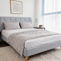 Cama Tapizada en Terciopelo Gris, Tamaño Queen, con Base Acolchada, Fácil de Montar, para Dormitorio, Hotel o Apartamento
