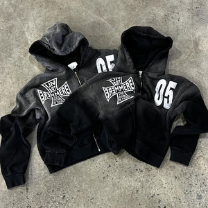 Dongguan produttore di abbigliamento personalizzato da uomo con cappuccio corto da sole sbiadito senza fili 100% righe di spugna francese di cotone ricamato - Product Image 3