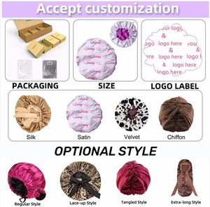 New Design Custom Logo Double Layer Satin <strong>Bonnet</strong> With Satin Bags for Women Designer Satin Hair Wrap Nightcap With Logo Tie Band - Product Image 6