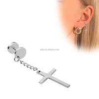 Pendientes de Acero Inoxidable Clásicos con Colgante de Cruz para Mujer, Joyería, Aretes Tipo Túnel