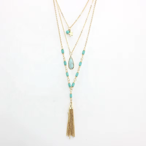 PJ-C484 Conjunto de Collar y Pendientes de Estilo Bohemio con Borlas de Turquesa y Piedras Preciosas, Cadena para Suéter, Joyería de Moda, Regalo de Alta Calidad - Product Image 5