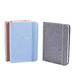 Carnet à couverture rigide en tissu format A6, couleurs bleu, gris, rose, reliure cousue - Product Image 1