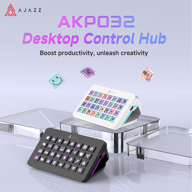 AJAZZ AKP032 32 Lcd Keys Macro Keypad Dual Knobs Control Custom Shortcut For Live Streaming Video Editing Office Work