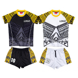 Tenues de <span class=keywords><strong>rugby</strong></span> pour hommes entièrement sublimées, kits personnalisés avec nom d'équipe imprimé, <span class=keywords><strong>maillot</strong></span> et short de <span class=keywords><strong>rugby</strong></span> respirants 100% polyester - Product Image 1