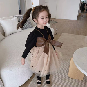 Abbigliamento per bambini autunno a maniche lunghe abito da bambina grande con fiocco in Tulle alla moda per bambina vestito da festa di compleanno - Product Image 4