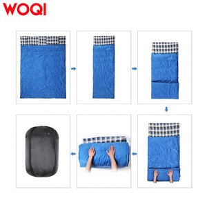 Saco de dormir rectangular Woqi de 3 estaciones, azul, de poliéster transpirable, estilo sobre, con almohadas, para camping, senderismo y viajes. - Product Image 5
