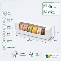 Boîte à macarons rectangulaire en papier kraft transparent, boîte d'emballage alimentaire en carton blanc pour desserts, biscuits, petits gâteaux, impression offset