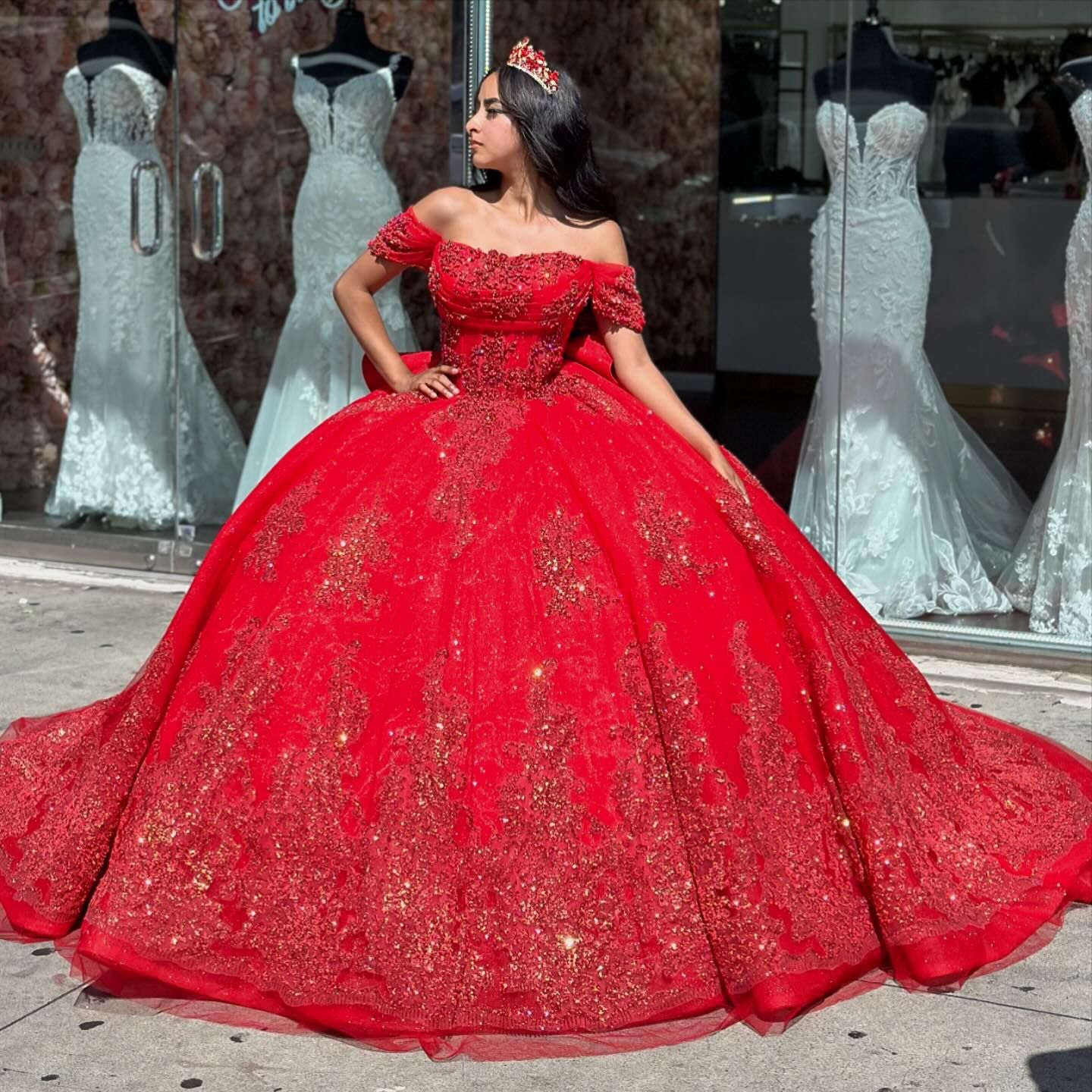 open lace back dress Ball Gown Organza Off The Shoulder Burgundy Quinceanera Dress, Burgundy / 8 main image 0