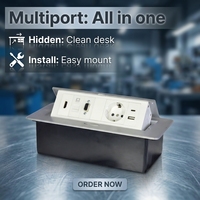 Prise de courant de table escamotable en alliage d'aluminium avec ports RJ45 USB A+C VGA IP44 CE pour usage commercial