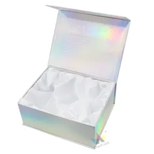 Unique Design Custom Logo Printed Iridescence Magnetic Holographic Gift Box Packaging