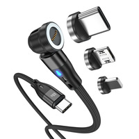 Charge rapide 3-en-1 Câble magnétique USB à rotation de 540/360/180 degrés Prise en charge à angle droit pour les données compatibles iPhone 3A/5A/6A