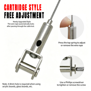 Support de <span class=keywords><strong>suspension</strong></span> en U réglable en hauteur avec câble en acier pour cadres photo, cloisons vitrées et décorations - Product Image 3