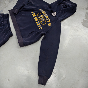 High Street Custom Mens <b>Vintage</b> Washed Dark Navy Distressed Ripped Pullover Hoodie XXL Letter Printed <b>Sweatshirt</b> Unisex Oversize - Product Image 1