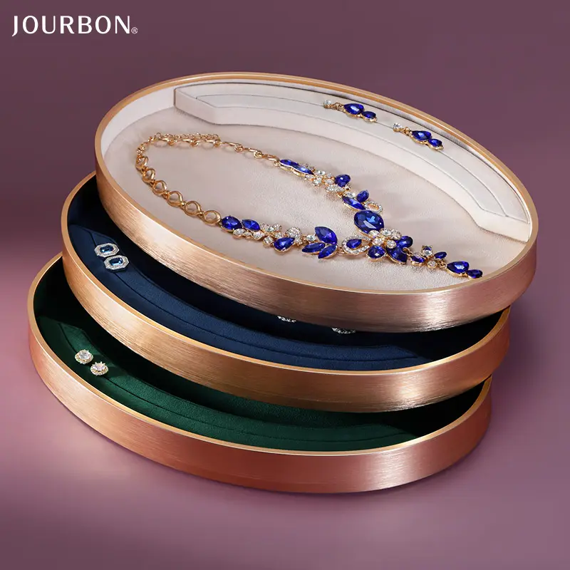 Jourbon microfiber stackable jewelry organizer trays wall showcase for jewelry store