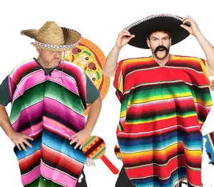 Meksika Fiesta pelerin renkli dokuma komik parti yetişkin kostüm Favor Serape panço