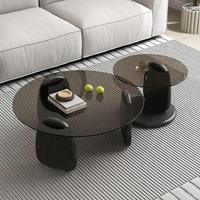 Ensemble de tables basses rondes ModHomi, style moderne et luxueux, plateau en verre, base en bois, meubles de salon, table d'appoint minimaliste pour la maison