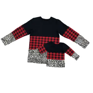 ベビー服ヒョウママと私マッチングシャツチェック柄スリーブ女の子のための冬のシャツ - Product Image 1