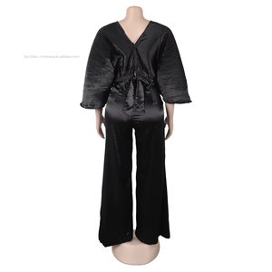 Stylish Smocked Pleated V-Neck Flutter Sleeve Blouse High Waist Pants Women's Two Piece <b>Set</b> Fashion - Product Image 6