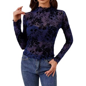 Nouveau T-<span class=keywords><strong>shirt</strong></span> en <span class=keywords><strong>dentelle</strong></span> imprimé transparent et sexy à <span class=keywords><strong>manches</strong></span> <span class=keywords><strong>longues</strong></span> coupe ajustée Printemps/Été 2026 - Product Image 5