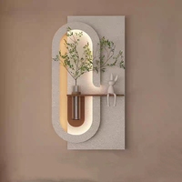 Vente en gros de vase simple haut de gamme 3D moderne plante verte artificielle réaliste art mural à LED peinture décorative en grès écologique