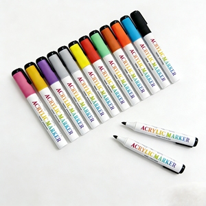 Marqueur acrylique <span class=keywords><strong>à</strong></span> base d'eau haute couvrance, 12 couleurs, pointe biseautée et ronde de 5 mm pour le dessin DIY sur verre, bois, toile - Promotion - Product Image 1