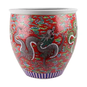 Jingdezhen penanam keramik pola naga dan awan keberuntungan latar belakang mawar merah antik Famille