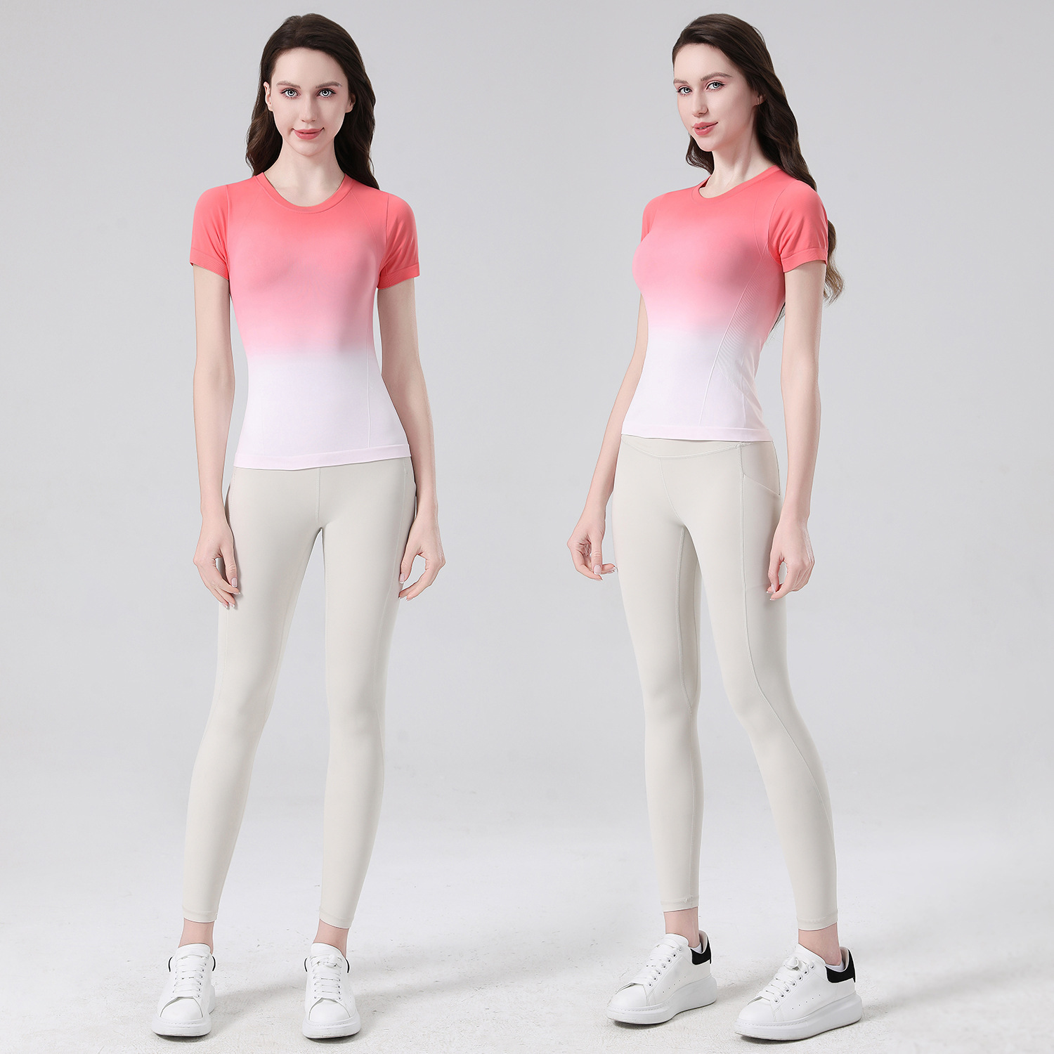 Women's Yoga T-Shirt Spandex/Nylon Skinny Fit Breathable Four-Way Stretch Summer Exercise Running Versatile Gradual Color Change