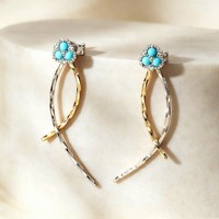 Boucles d'oreilles pendantes longues torsadées bicolores en argent sterling 925 pour femme, élégantes pour le quotidien, avec turquoise, bijou cadeau