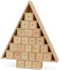 Calendario de Adviento de madera sin terminar, árbol de Navidad, calendario de Adviento