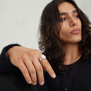 Gemnel 925 실버 로듐 도금 vermeil 클래식 타원형 천연 보석 인장 오닉스 반지 남자 - Product Image 5