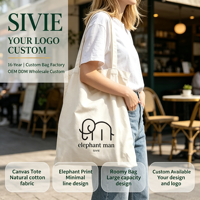 Sac fourre-tout en toile de coton écologique, imprimé motif éléphant minimaliste, réutilisable, sac à bandoulière pour le shopping, logo personnalisé, vente en gros