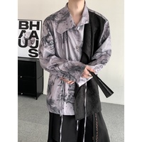 Chemise décontractée à manches longues pour homme, imprimé délavé irrégulier, respirante, style streetwear, coupe ample, boutonnée