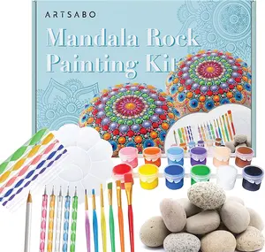 Mandala punteggiatura strumenti Rock Painting Kit con pennelli Paint TrayDrawing Art Supplies Mandala stencil